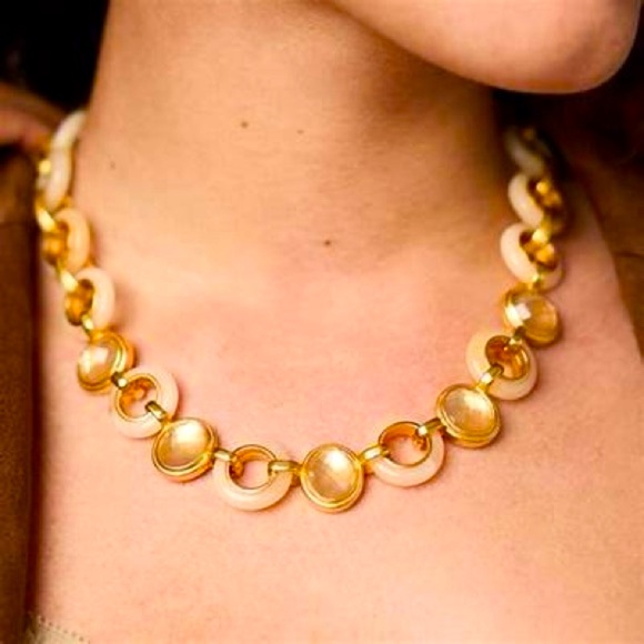 JULIE VOS CARNABY Stone Necklace Ivory 24k gold plated holiday designer luxury